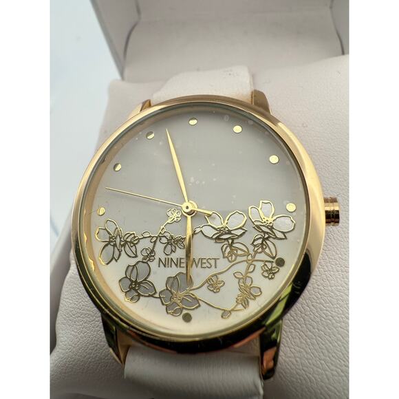 Nine West Gold & White Floral Watch - Picture 1 of 2